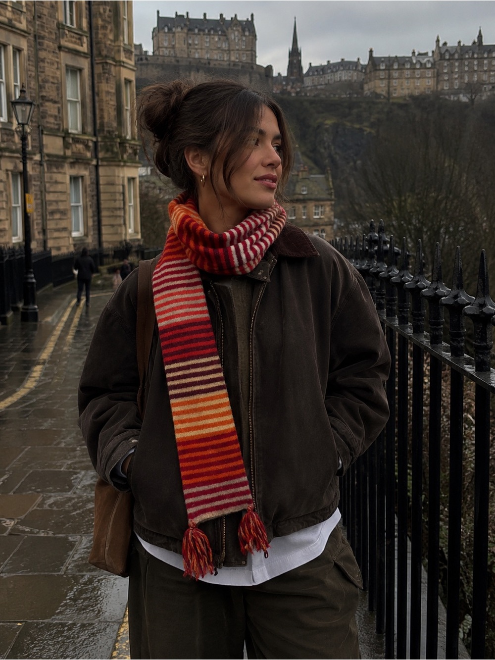 American Eagle Lambswool Striped Tassel Scarf Cozy Fall Winter Y2K Indie